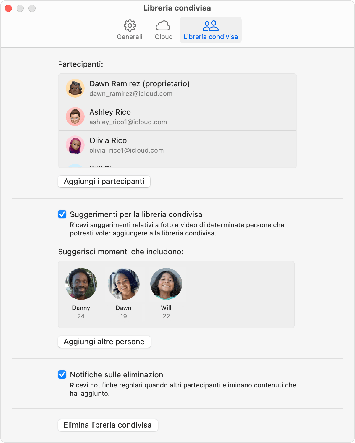 Elimina libreria condivisa si trova nella parte inferiore del menu.