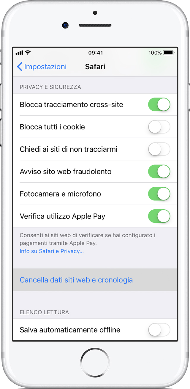 Eliminare dati e cache di Safari