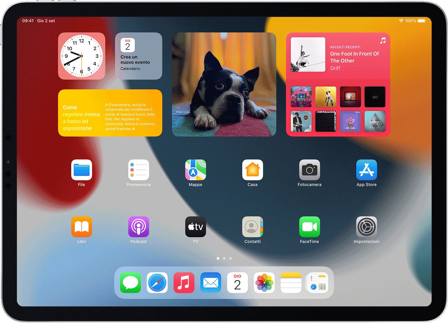 Schermata di iPad che mostra lo scorrimento dei widget di una raccolta