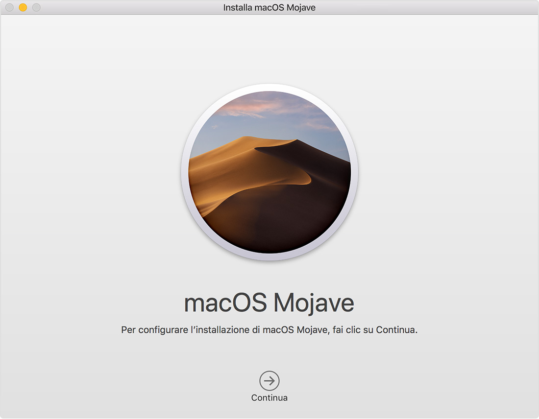 Finestra del programma di installazione di macOS
