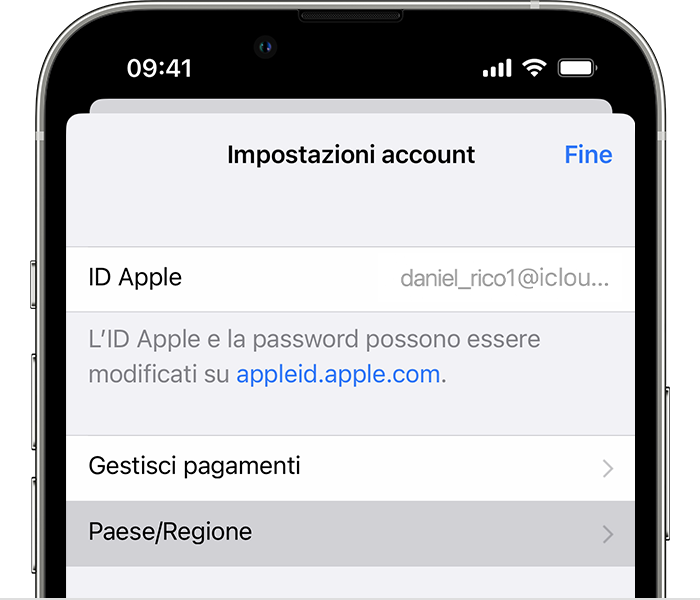 Modificare il Paese o l'area geografica dell'ID Apple - Supporto Apple (IT)
