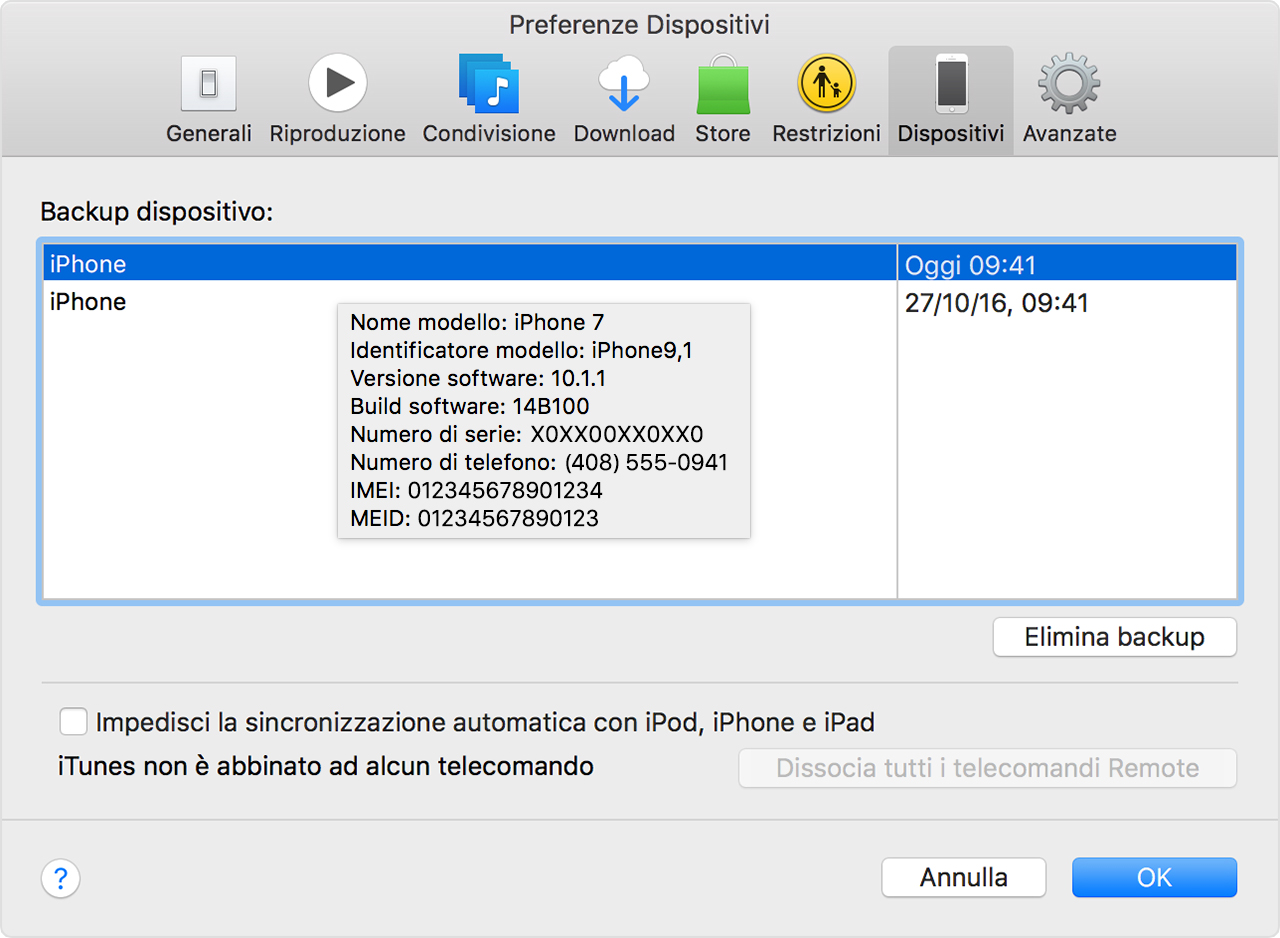 Esplorare l’iPhone con iTunes