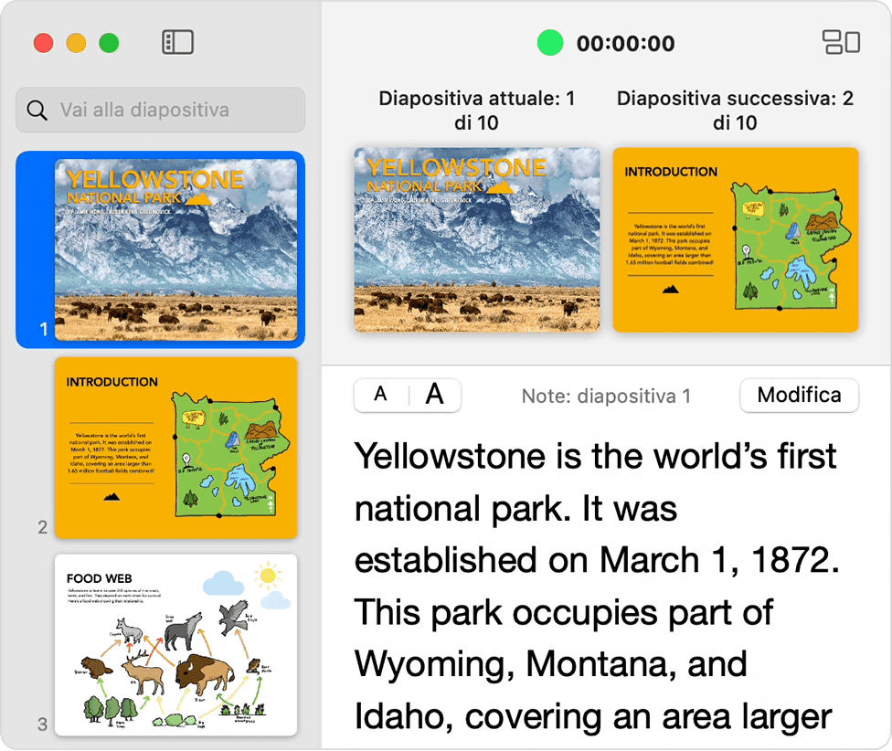 Finestra della visualizzazione presentatore in Keynote