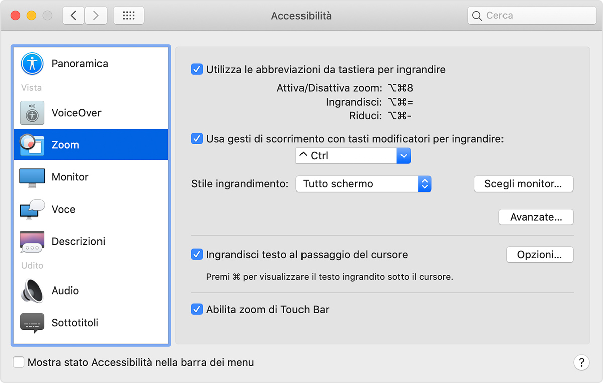 Come aumentare o ridurre le dimensioni dello schermo su Mac - Supporto  Apple (IT)