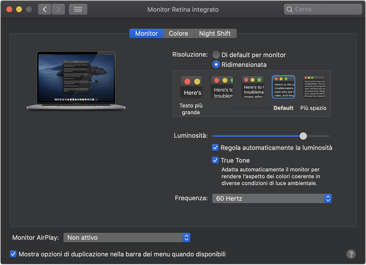 Come Regolare I Colori Del Monitor.Modificare La Luminosita Del Display Di Macbook Pro Supporto Apple