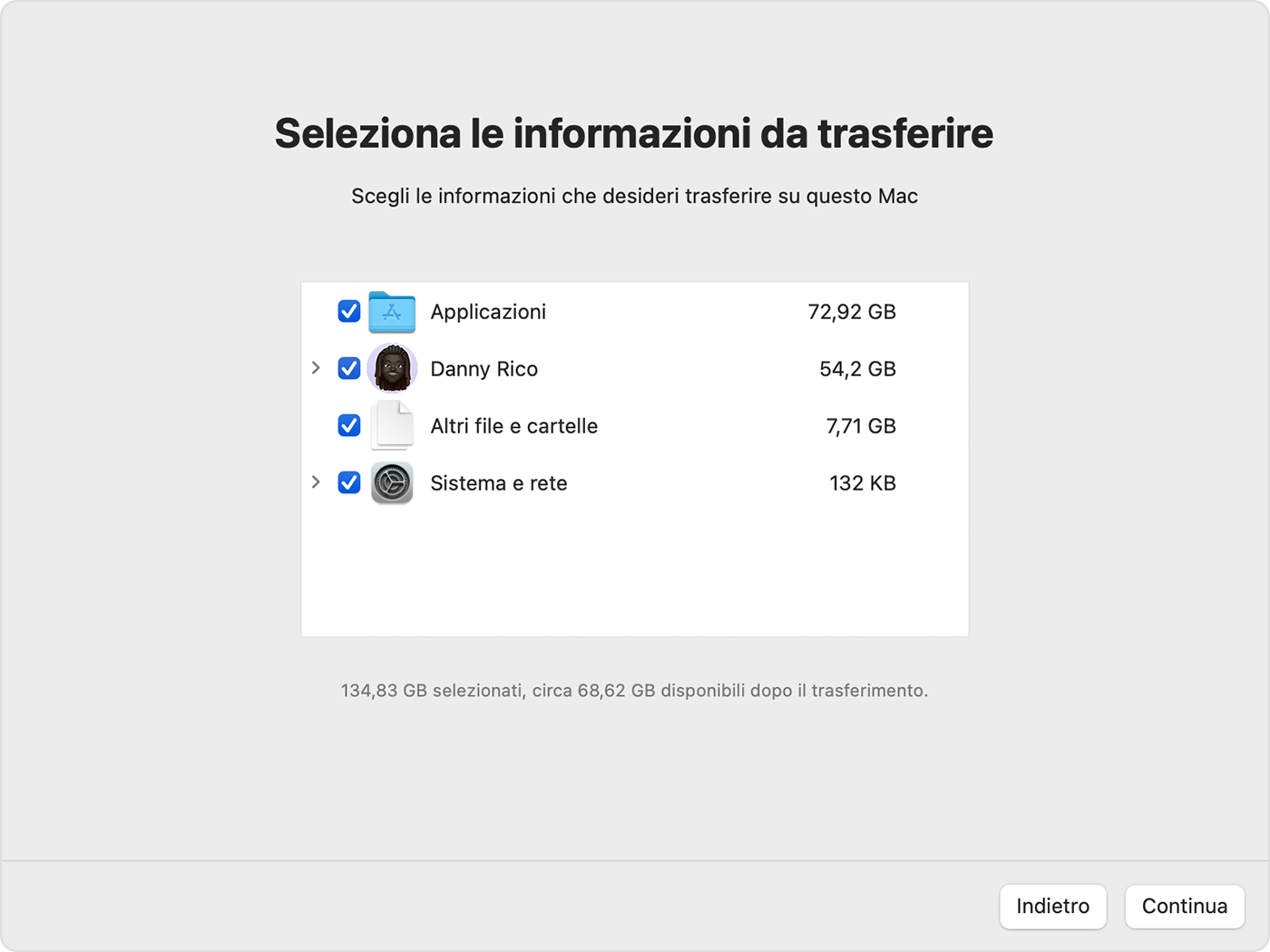 Assistente Migrazione: scegli gli utenti e le cartelle da trasferire sul nuovo Mac