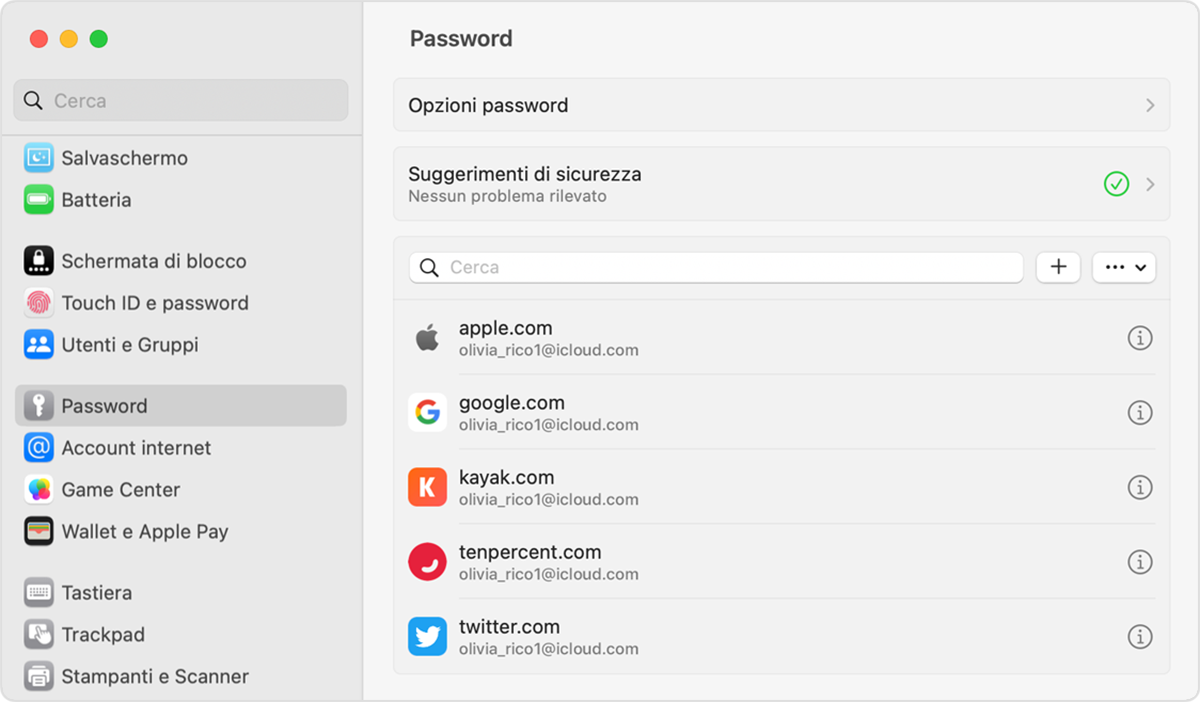 Come trovare le password e le passkey salvate sul Mac - Supporto Apple (IT)