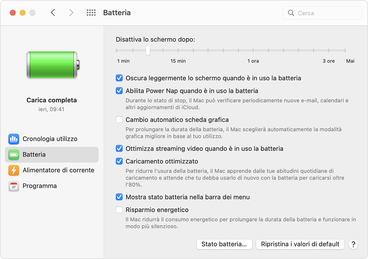 Cosa fare in caso di problemi con la batteria del notebook Mac - Supporto  Apple (IT)