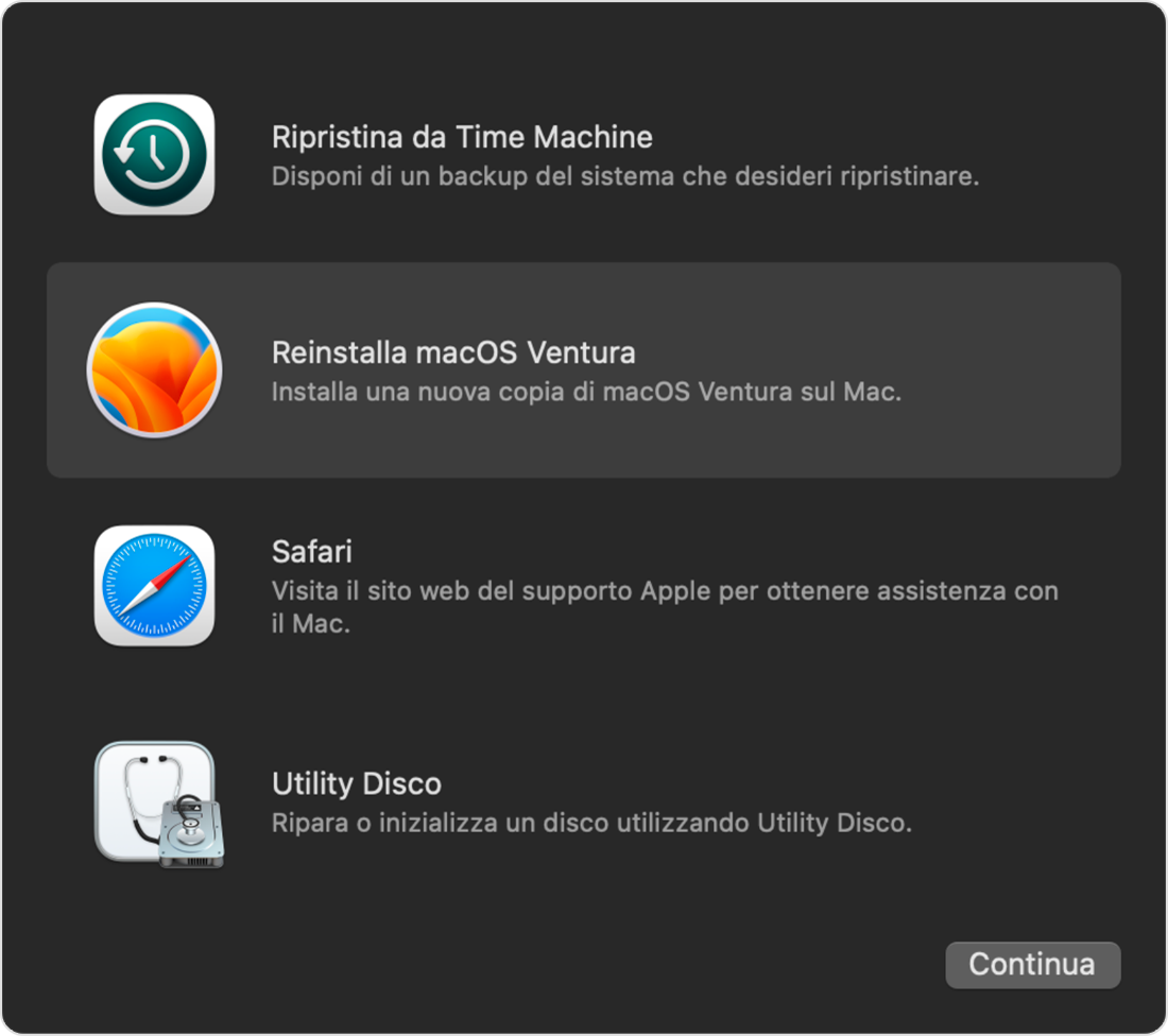 Finestra Utility in macOS Recovery