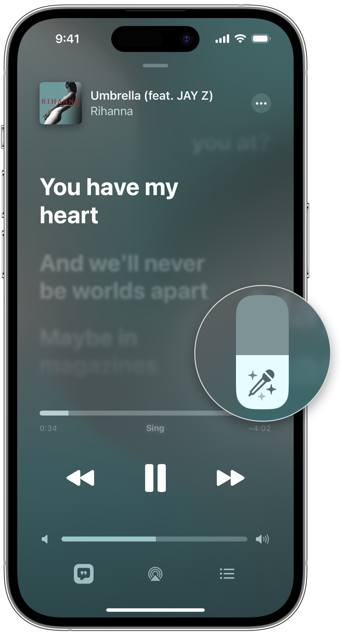 보컬을 조절하는 슬라이더가 표시된 iPhone
