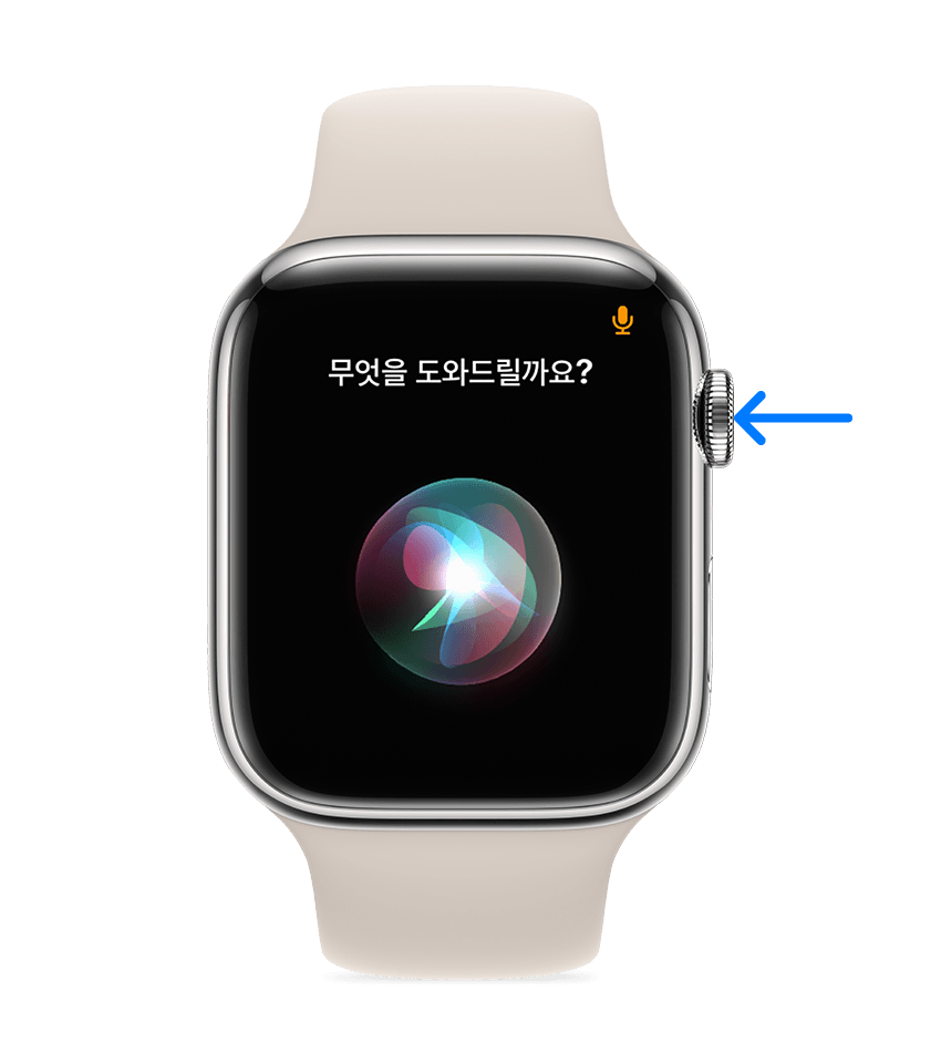 Apple Watch의 Digital Crown을 가리키는 화살표