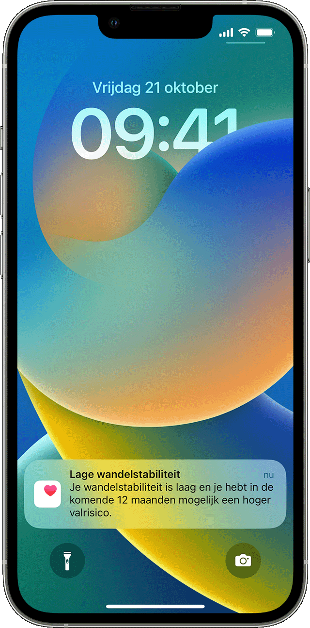 Een iPhone-scherm met daarop een melding voor lage wandelstabiliteit