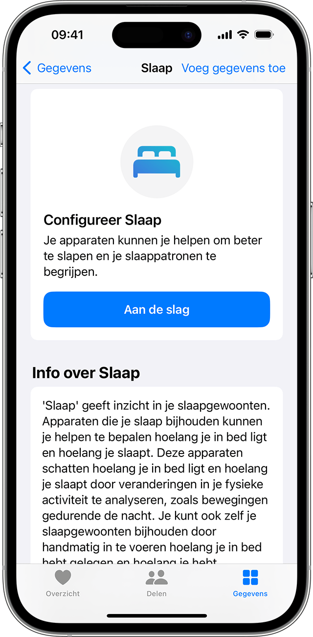 Een iPhone-scherm met de optie 'Configureer Slaap' 