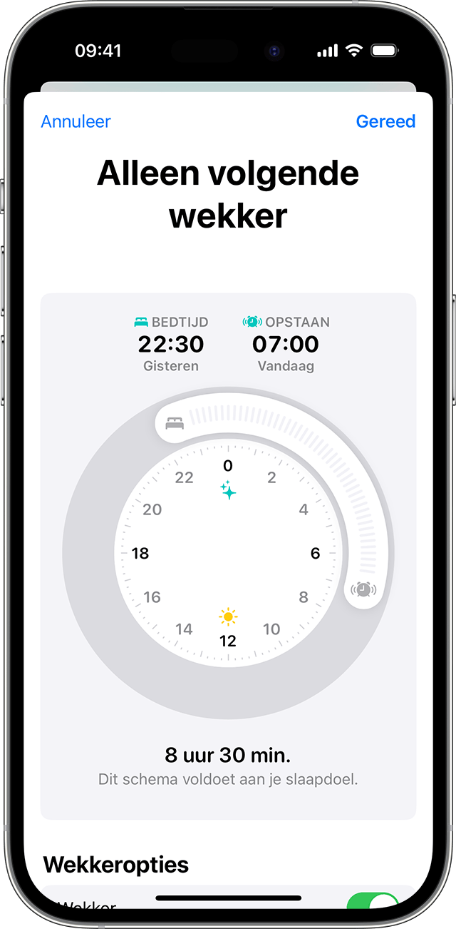 Een iPhone-scherm met de opties om 'Alleen volgende wekker' te wijzigen