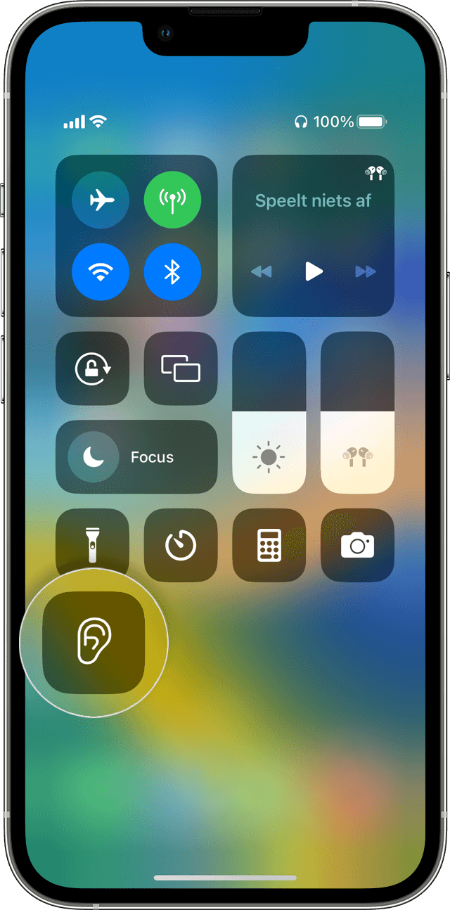 iOS-bedieningspaneel met 'Horen'