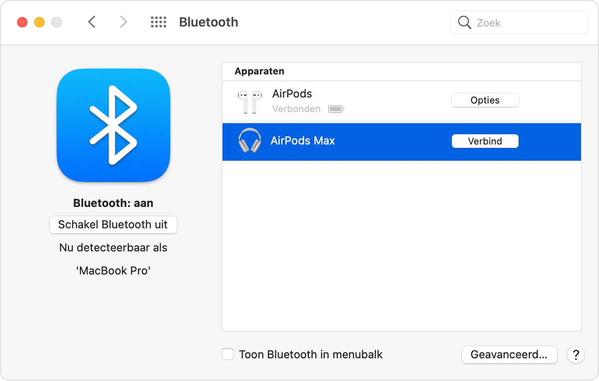 Bluetooth-opties op een Mac