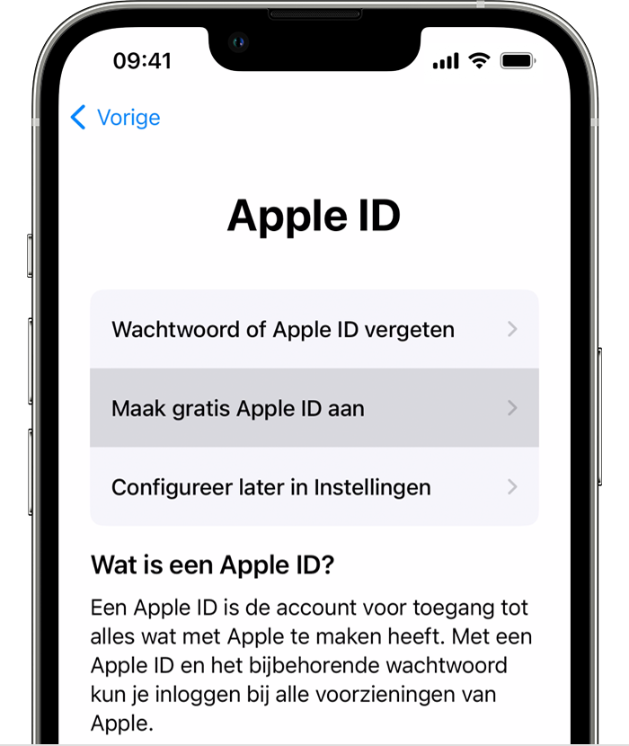 Een Apple ID aanmaken bij het configureren van een nieuwe iPhone