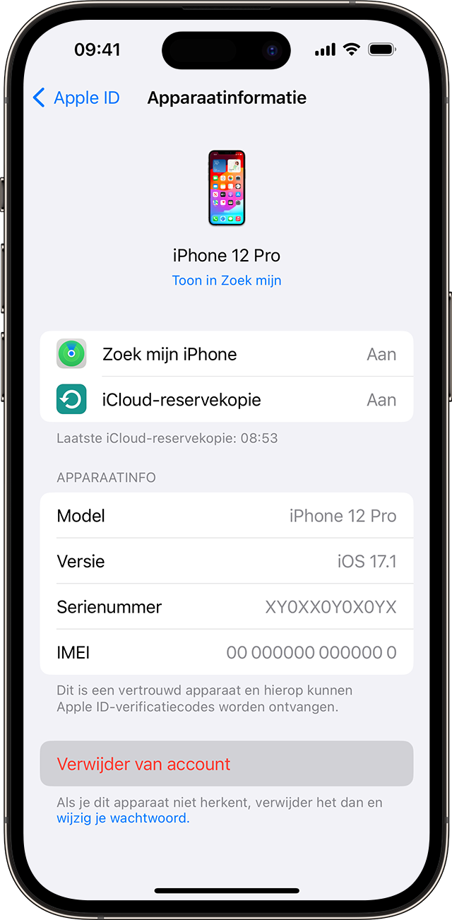 Lijst met apparaten van je Apple ID controleren om te zien waar je bent
