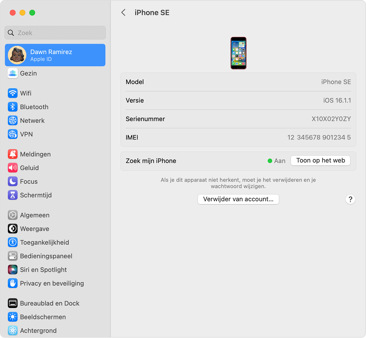 Een apparaat verwijderen uit de lijst met apparaten van uw Apple ID op een Mac