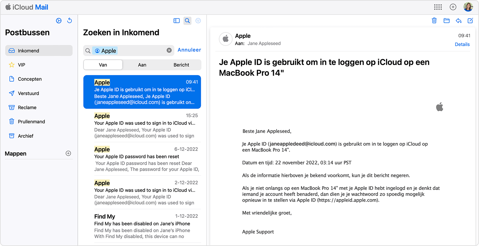 Je Apple ID-e-mailadres terugvinden door te zoeken naar e-mails van Apple