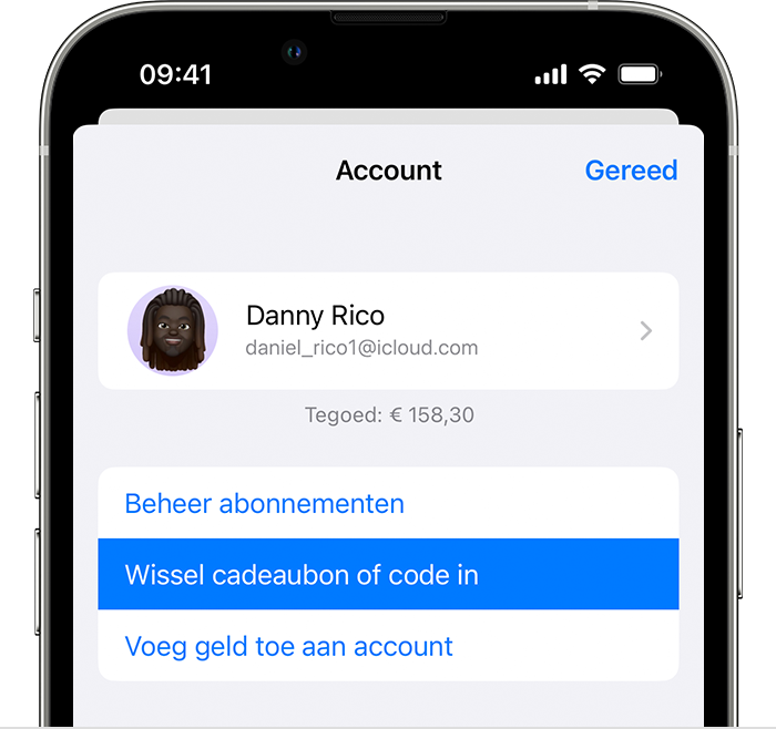 De optie 'Wissel cadeaubon of code in' in de Apple TV-app op een iPhone