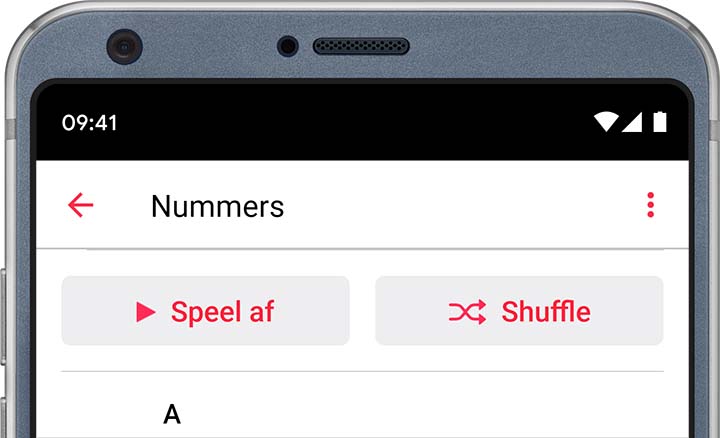 Android met de knop 'Shuffle' bovenaan in 'Nummers' in de bibliotheek.