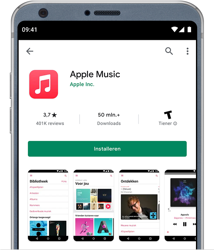 Android-telefoon met de Apple Music-app op Google Play