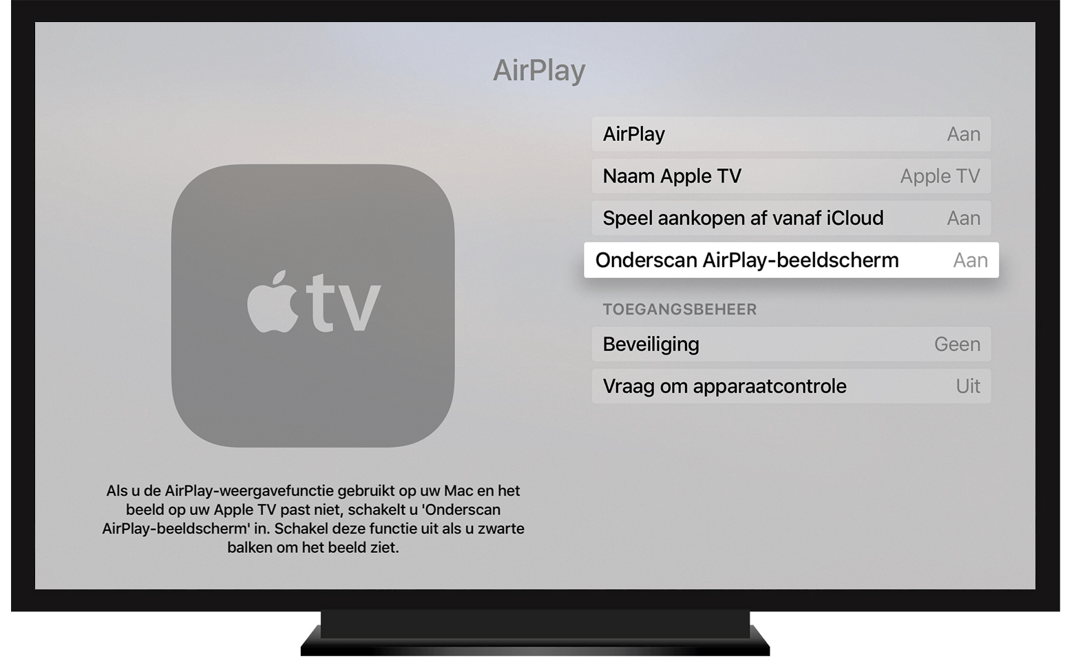 Over overscan en onderscan op uw Mac, Apple TV of een ander beeldscherm