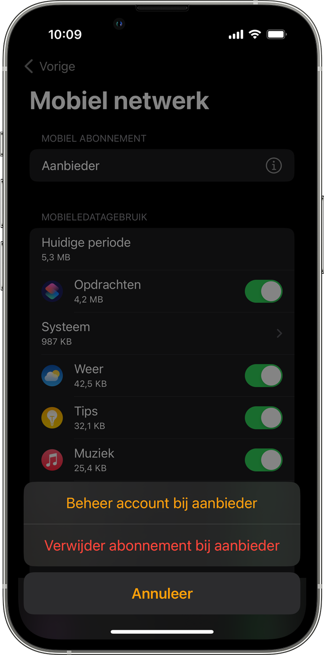 iPhone met het scherm 'Mobiel netwerk' in de Watch-app