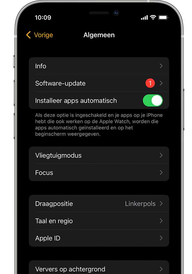 iPhone-scherm waarop wordt aangegeven dat er een software-update beschikbaar is voor Apple Watch