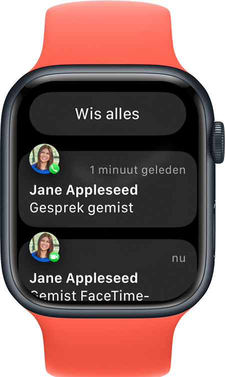Apple Watch met de knop 'Wis alle meldingen'