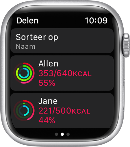 Voortgang van activiteiten vergelijken op een Apple Watch