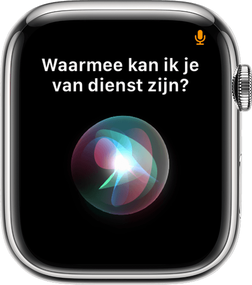 Apple Watch met het microfoonsymbool bovenaan het scherm
