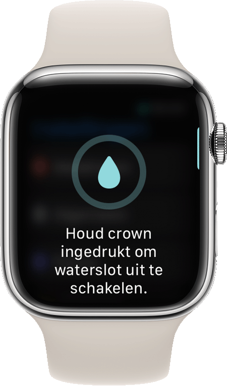 Aanwijzing op het Apple Watch-scherm om het waterslot uit te schakelen
