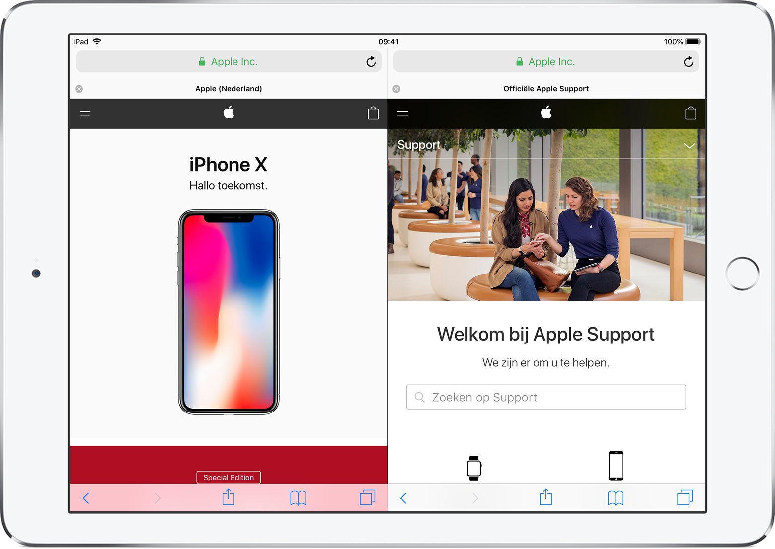 Een gesplitst scherm gebruiken in Safari op de iPad Apple Support