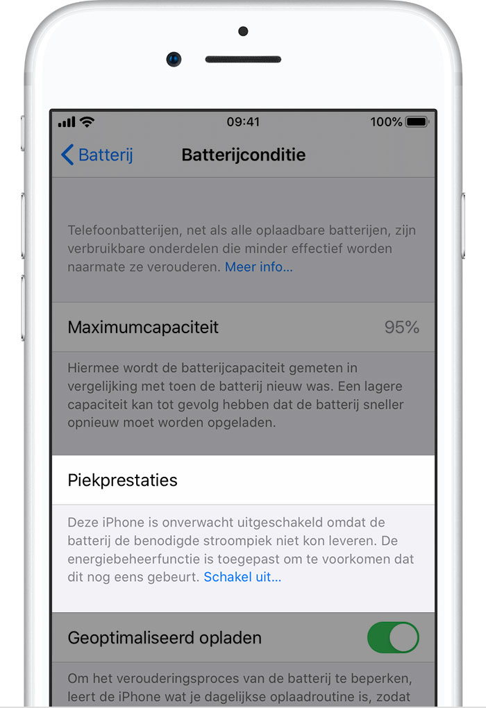 geluk Weigering bijstand De batterij en de prestaties van de iPhone - Apple Support (NL)