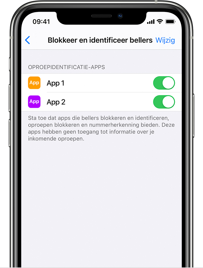 iPhone waarop wordt getoond hoe u een app configureert om spamoproepen te filteren