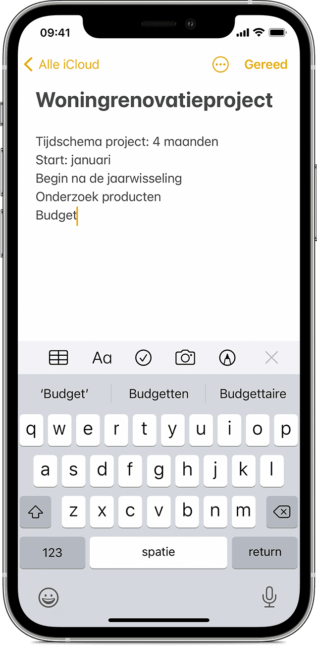 iPhone waarop wordt getoond hoe u een notitie aanmaakt in de app Notities