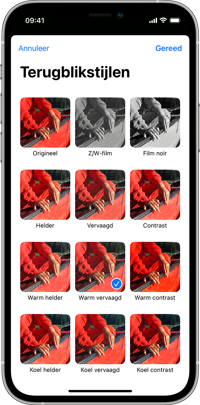 Het scherm voor terugblikstijlen in Foto's op de iPhone