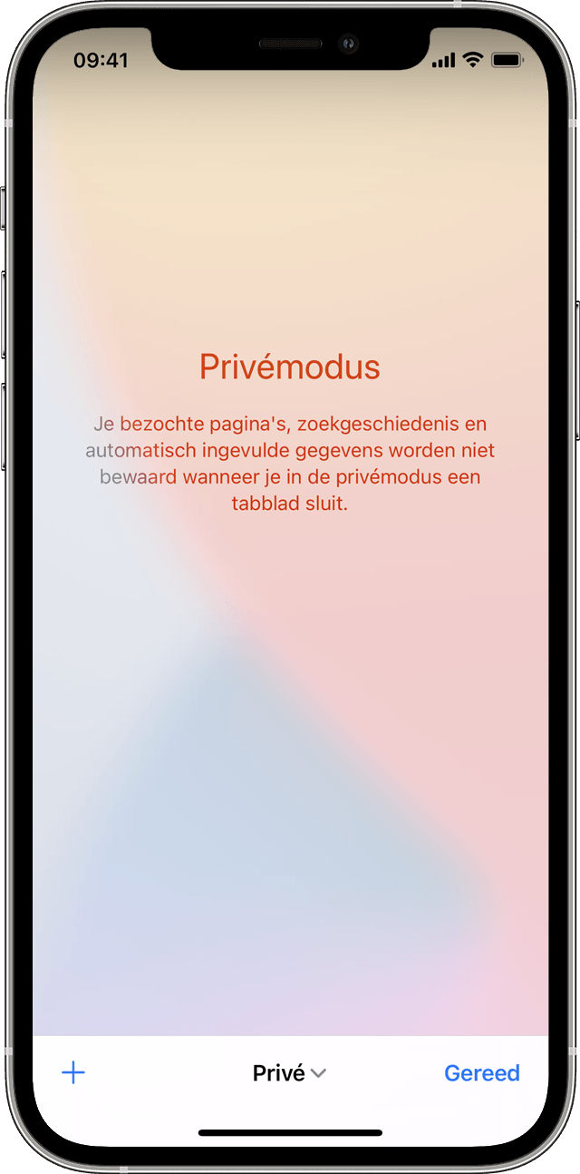 Een iPhone met het scherm 'Privémodus' dat wordt weergegeven als u op 'Privé' tikt om de privémodus in te schakelen.