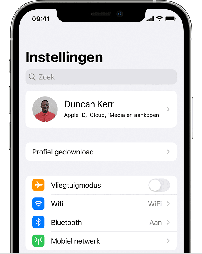 iPhone-instellingenscherm met het bericht 'Profiel gedownload'