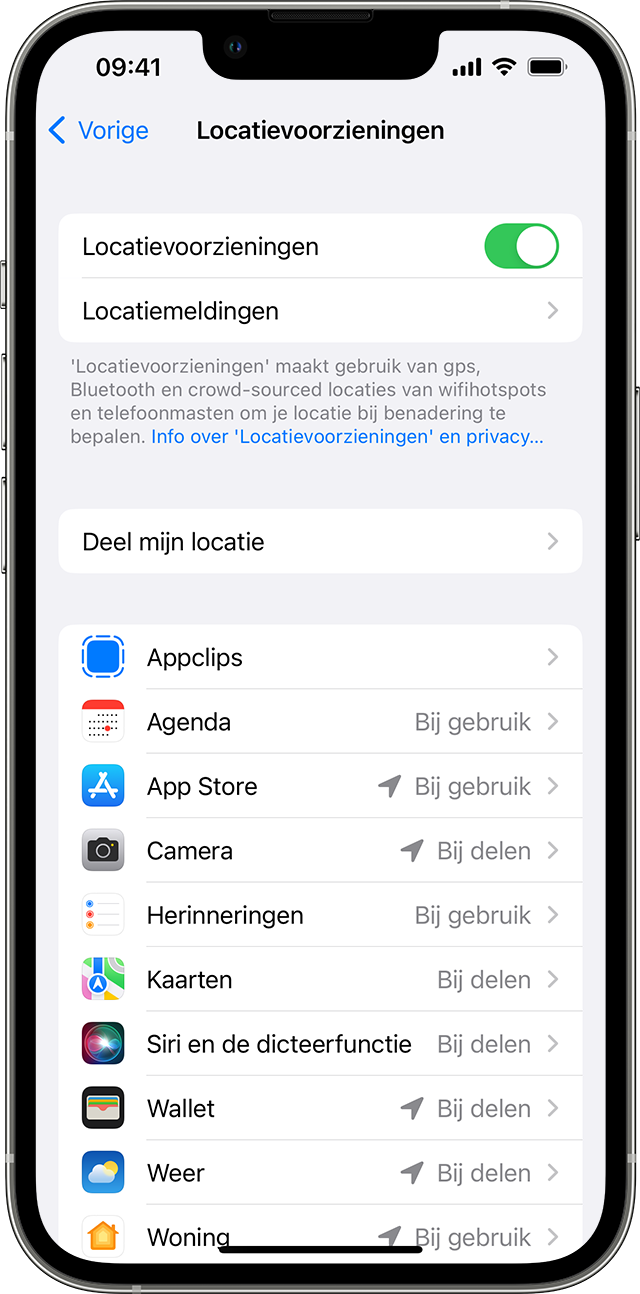 iPhone waarop te zien is hoe u op locatie gebaseerde meldingen inschakelt