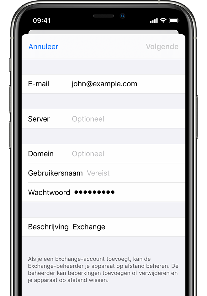 Exchange ActiveSync configureren op uw iPhone of iPad - Apple Support (NL)