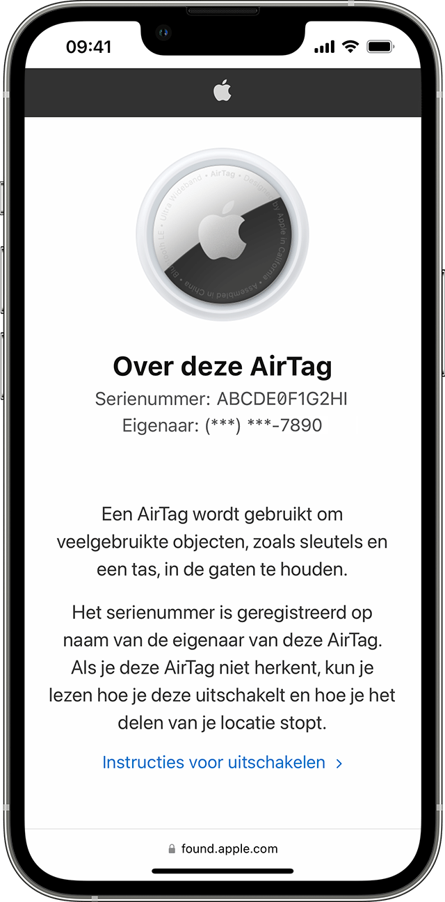 Over deze AirTag-informatie op een iPhone