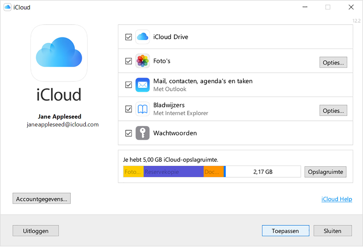 Kiezen welke apps u wilt gebruiken met iCloud op uw Windows-pc