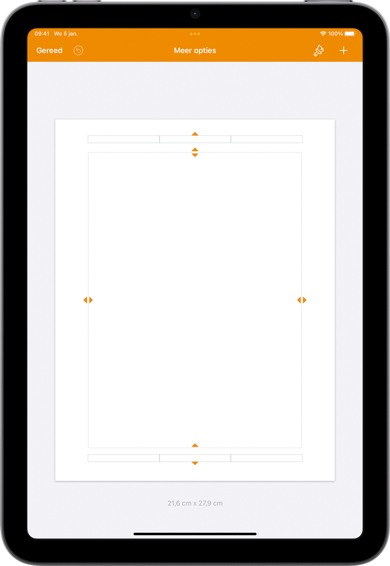 Papierformaat, paginarichting en marges instellen in Pages Apple