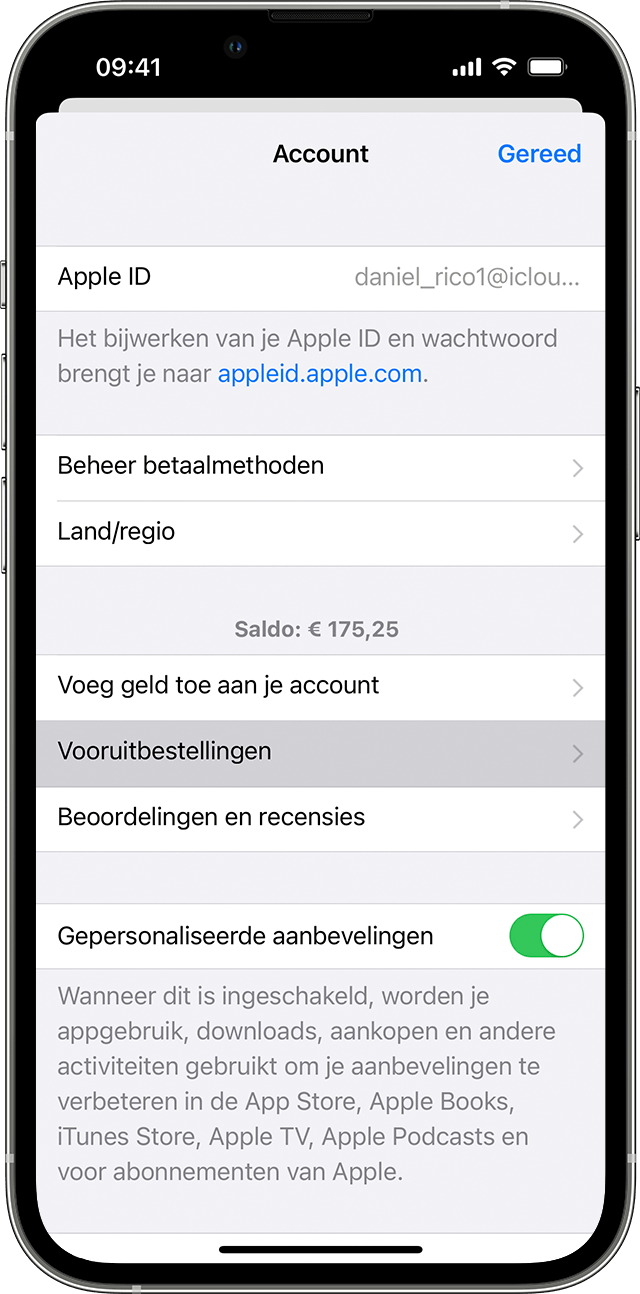 De knop 'Vooruitbestellingen' in de App Store op de iPhone.