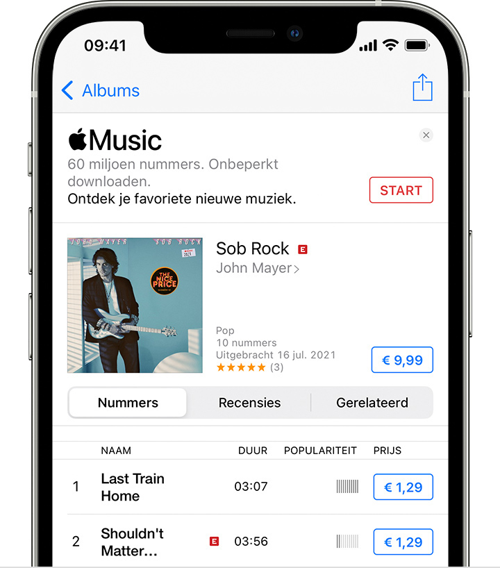 iPhone met een nummer dat kan worden gekocht in de iTunes Store