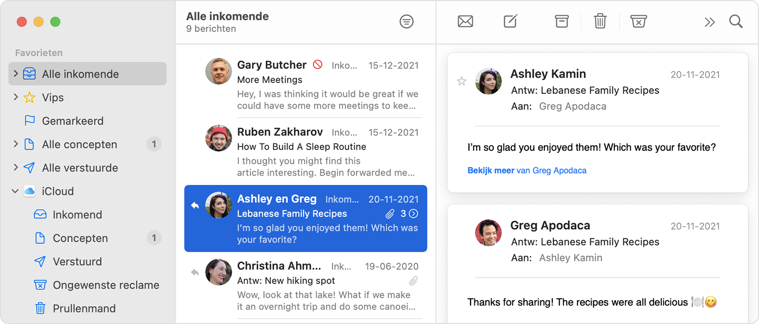 Mail voor macOS, gegroepeerd op gesprek