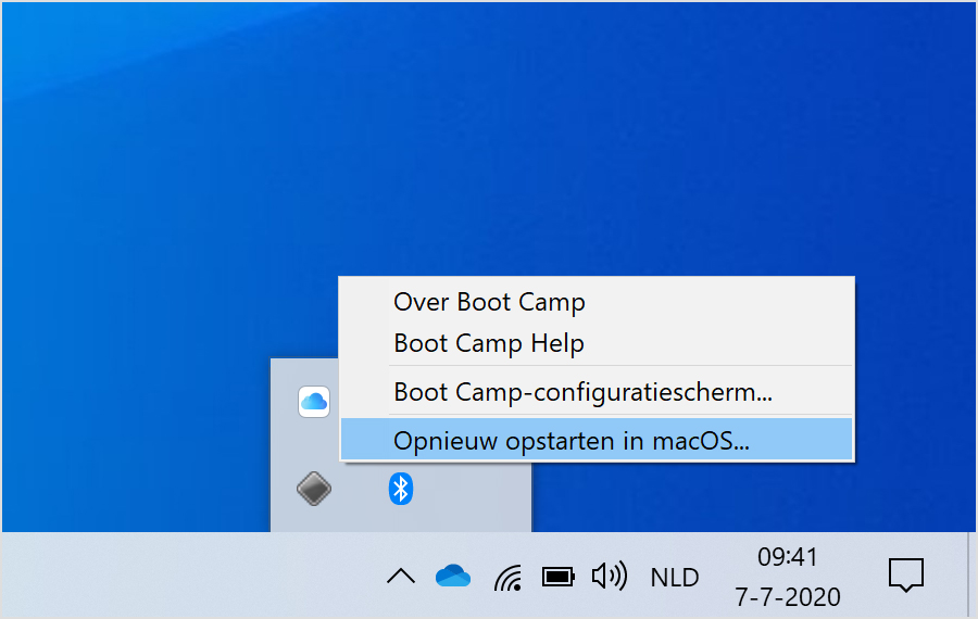 Boot Camp-menu in Windows 10